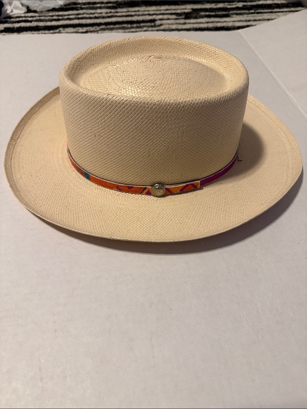 Bradford Western BY RESISTOL Cream Straw Gambler Hat with Orange Accent Band